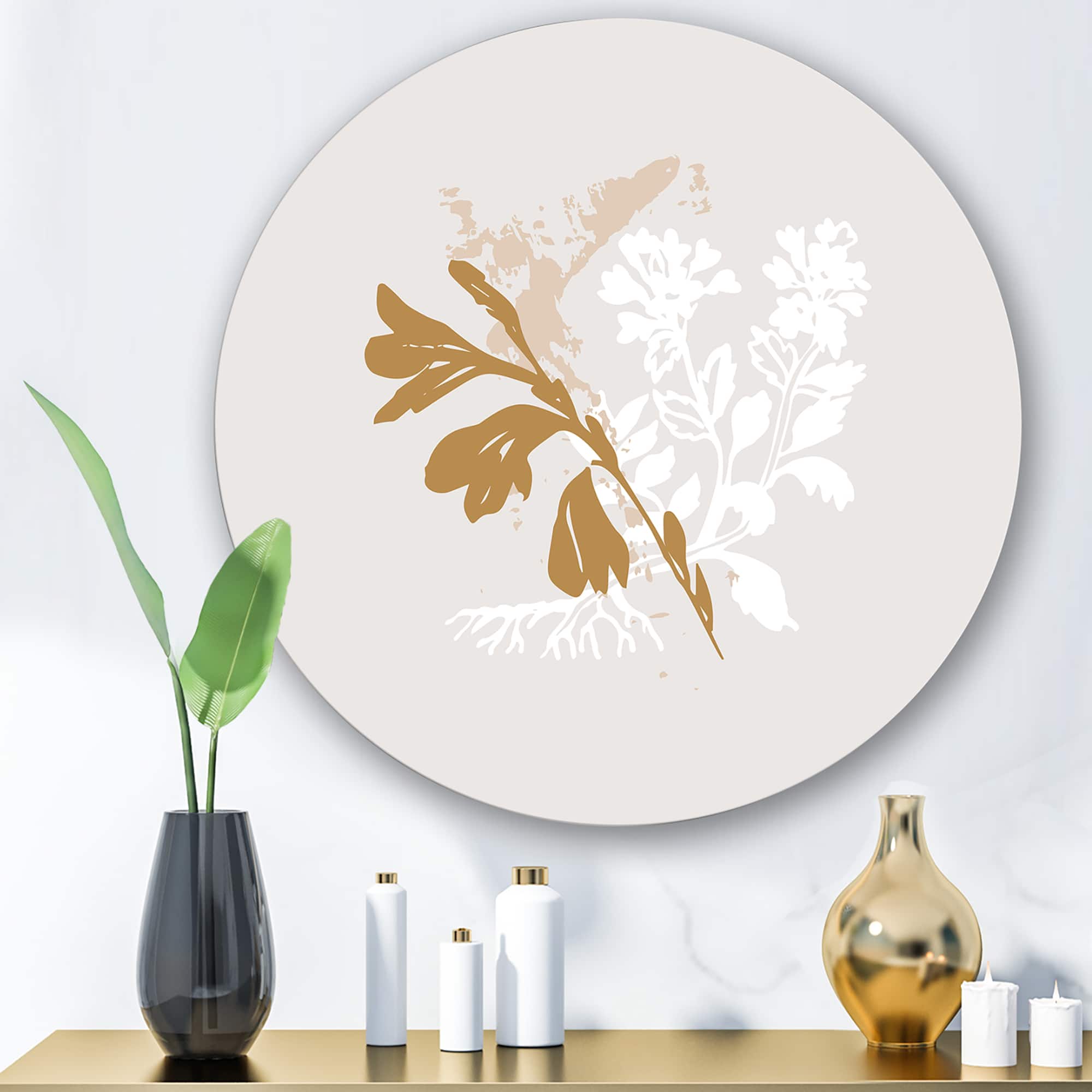 Designart - Minimal Botanical Design In Brown and White